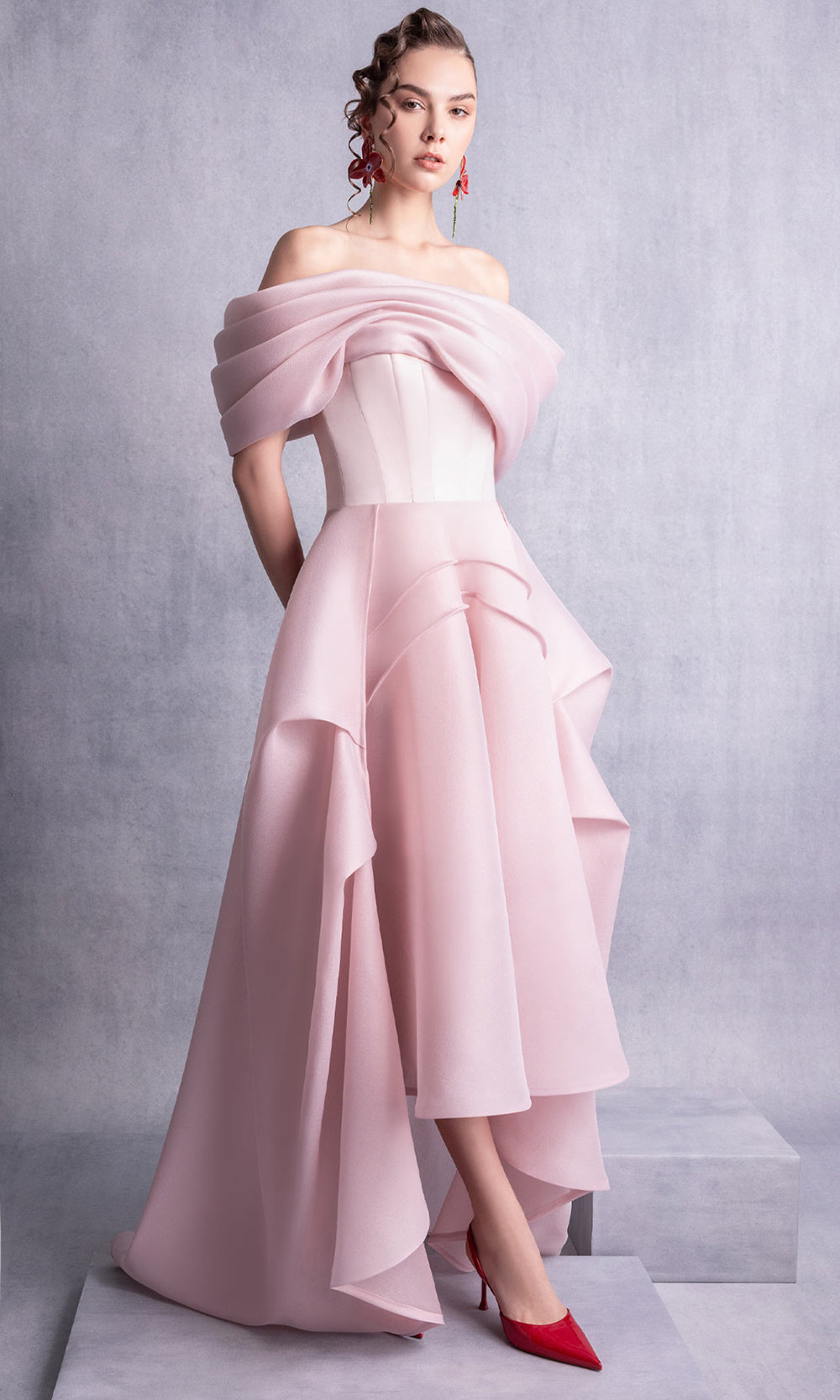 MNM Couture GOS2513 - Draped Corset High Low A-Line Gown Formal Gowns