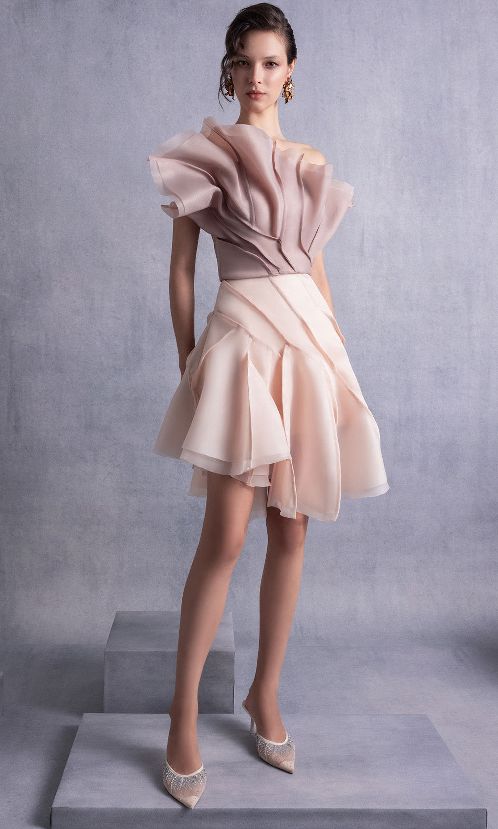 MNM COUTURE GOS2514 - Ruffle Top Layered A-Line Dress Prom Dresses in Nude