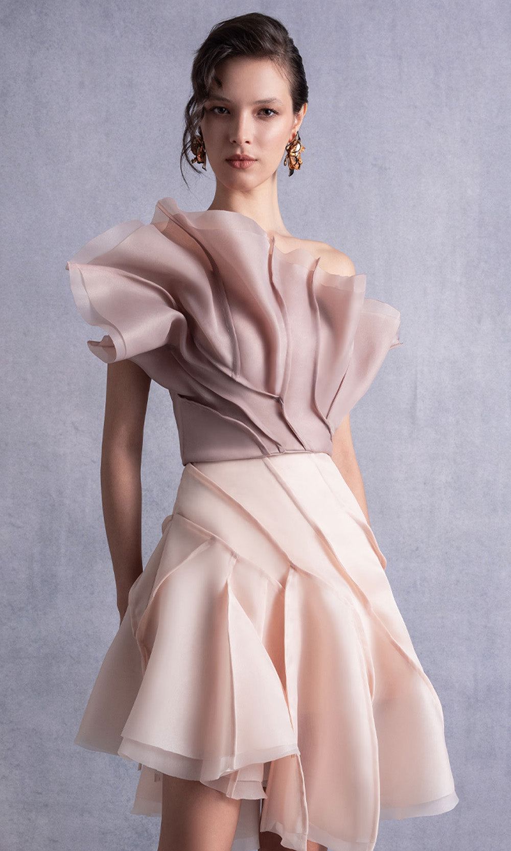 MNM COUTURE GOS2514 - Ruffle Top Layered A-Line Dress Prom Dresses in Nude
