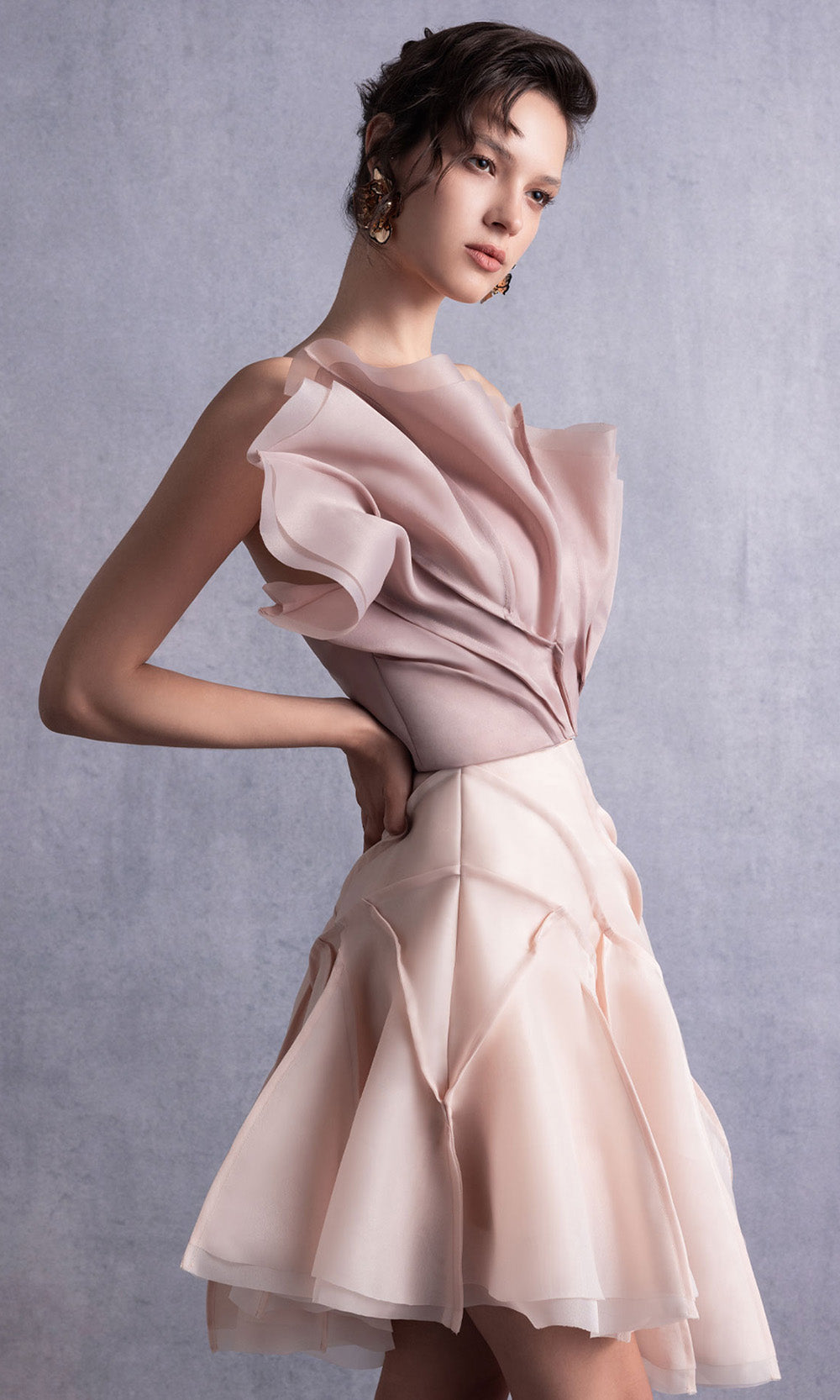 MNM COUTURE GOS2514 - Ruffle Top Layered A-Line Dress Prom Dresses in Nude