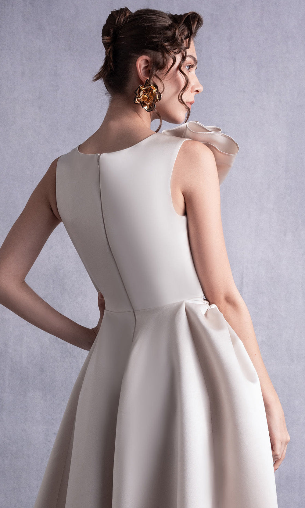 MNM COUTURE GOS2517 - Draped Bodice Sleeveless Tea-Length Dress Prom Dresses in Gold