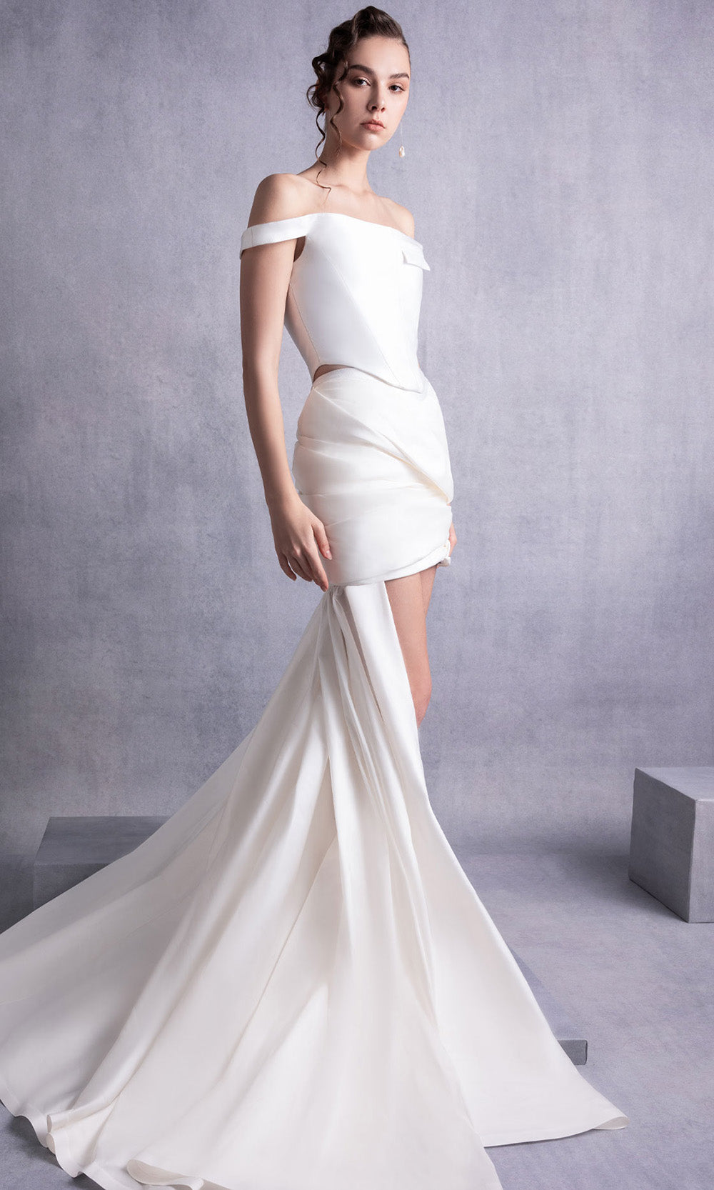 MNM COUTURE GOS2518 - Structured High-Low Couture Dress Prom Dresses in Off White