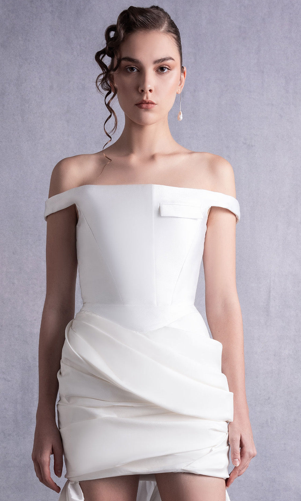 MNM COUTURE GOS2518 - Structured High-Low Couture Dress Prom Dresses in Off White