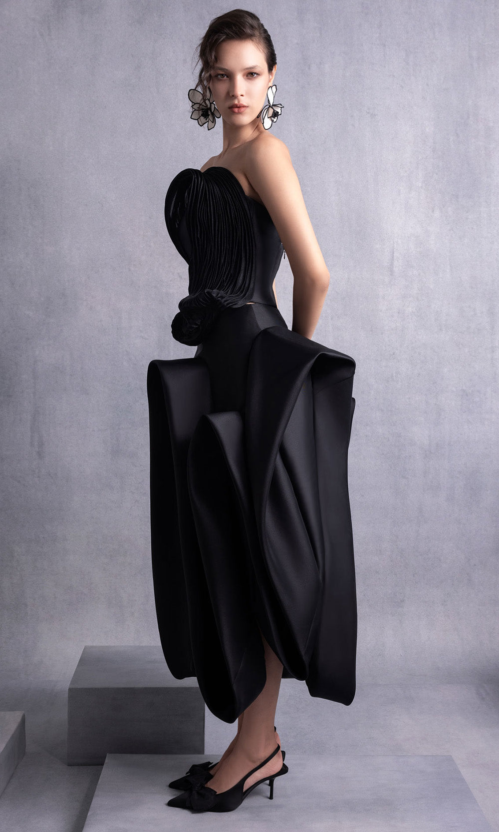 MNM COUTURE GOS2520 - High-Low Razmir Skirt Strapless Dress Prom Dresses in Black