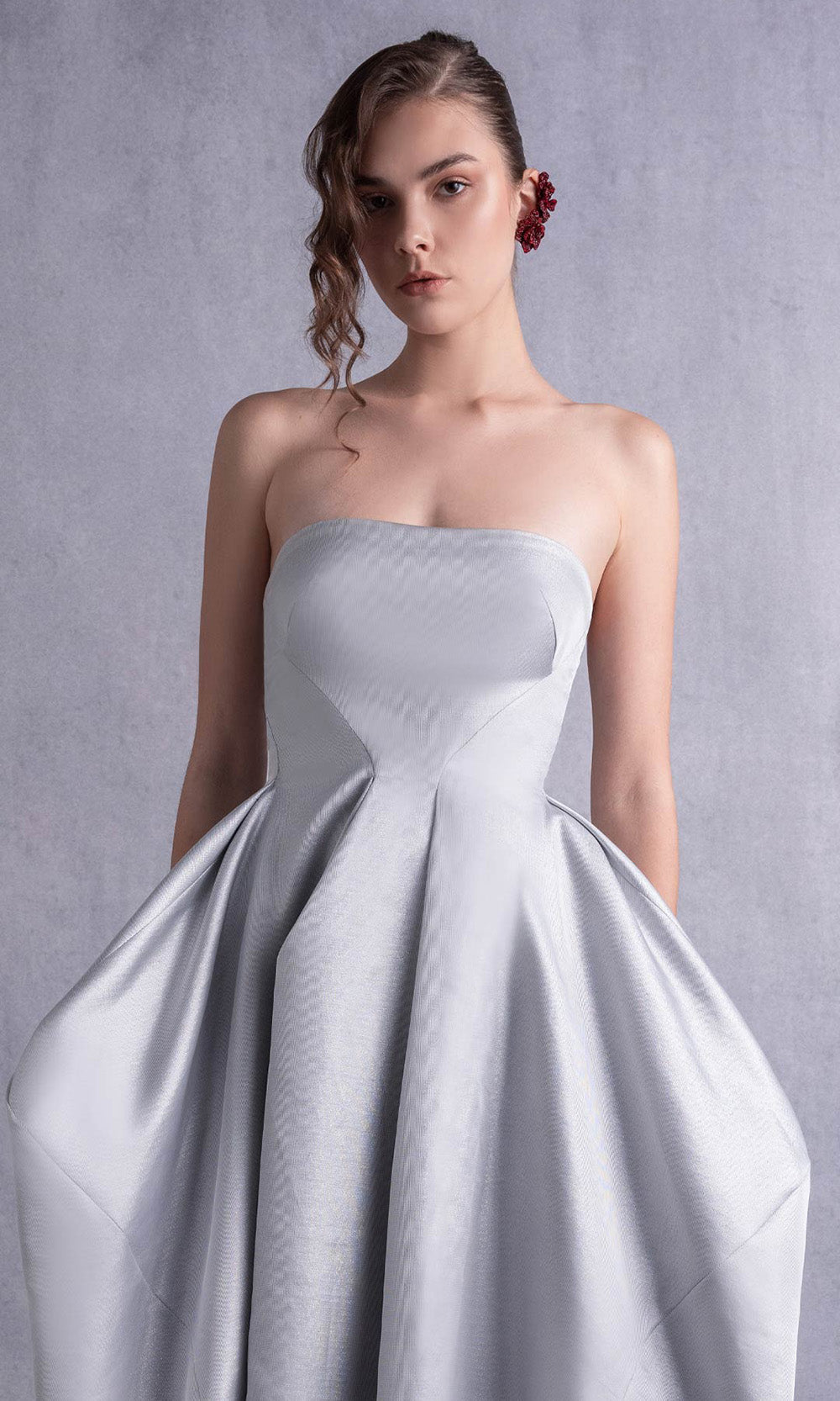 MNM COUTURE GOS2521 - Structured Pleated Mikado Dress Prom Dresses Silver