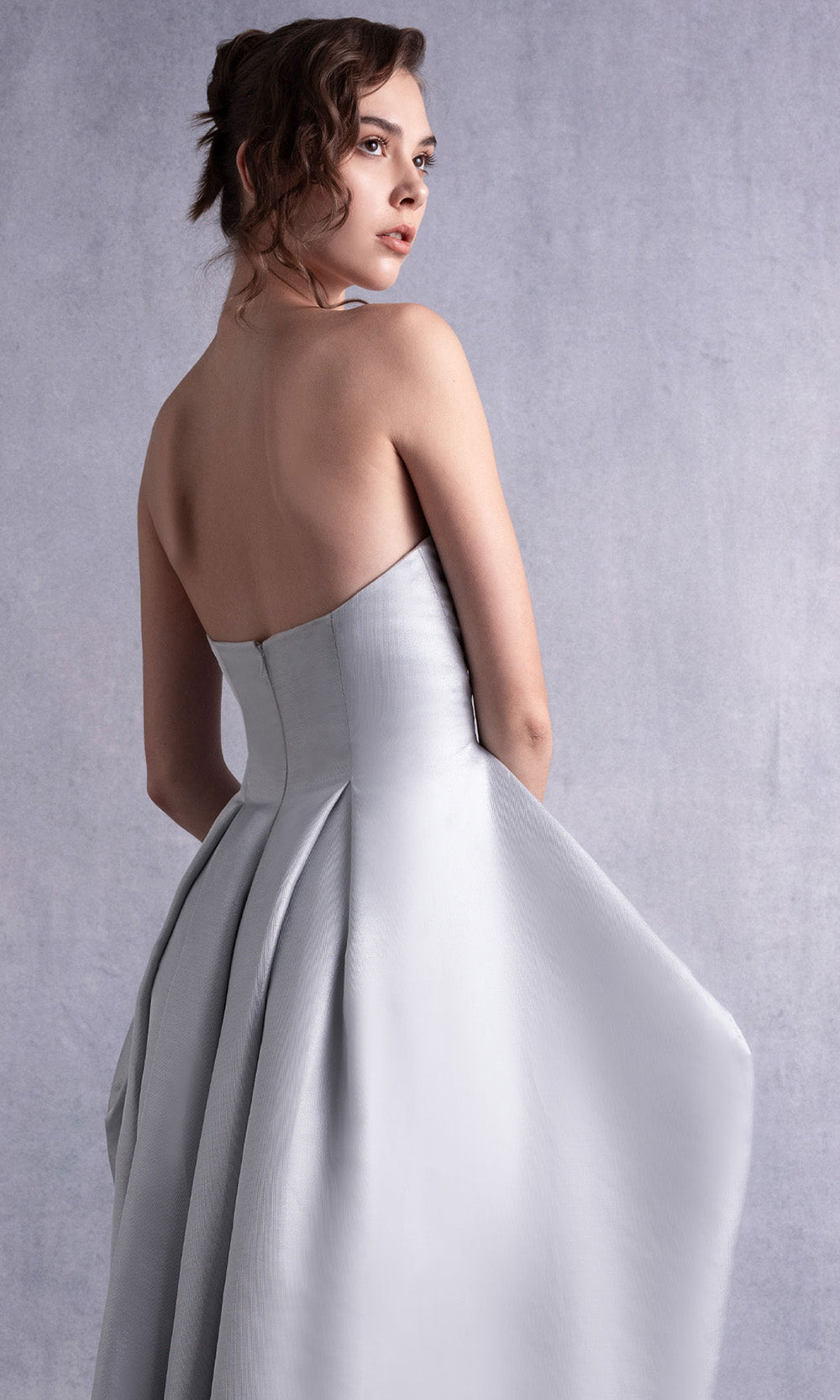 MNM COUTURE GOS2521 - Structured Pleated Mikado Dress Prom Dresses Silver