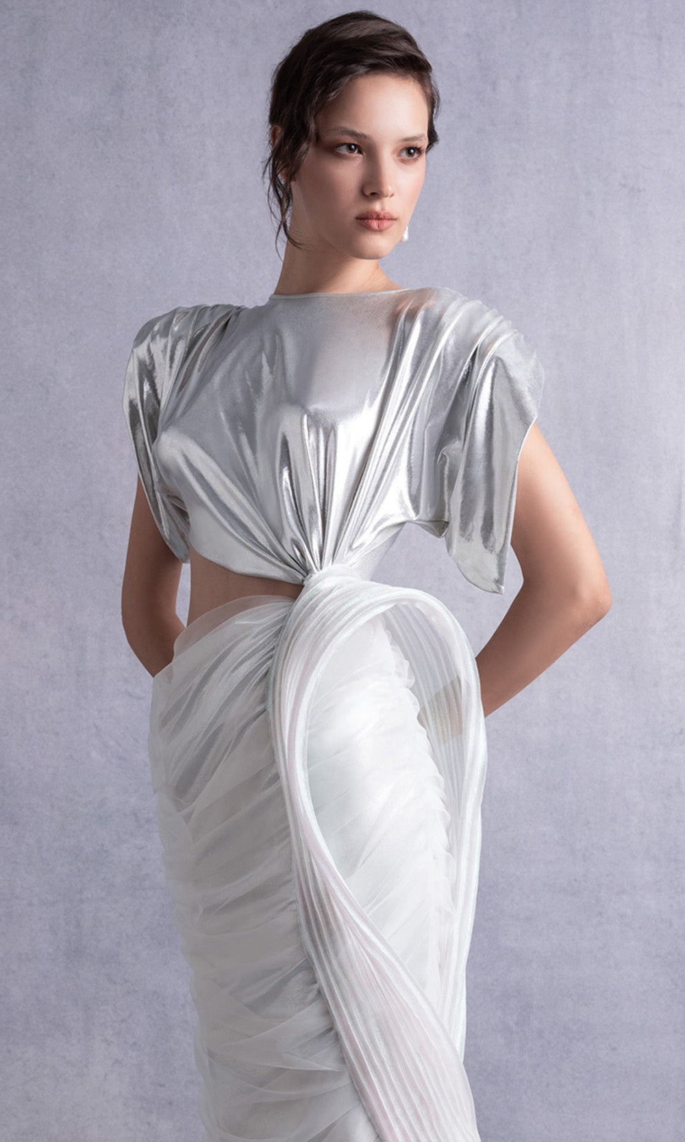 MNM COUTURE GOS2523 - Dolman Cap Sleeve Knee-Length Dress Prom Dresses Silver