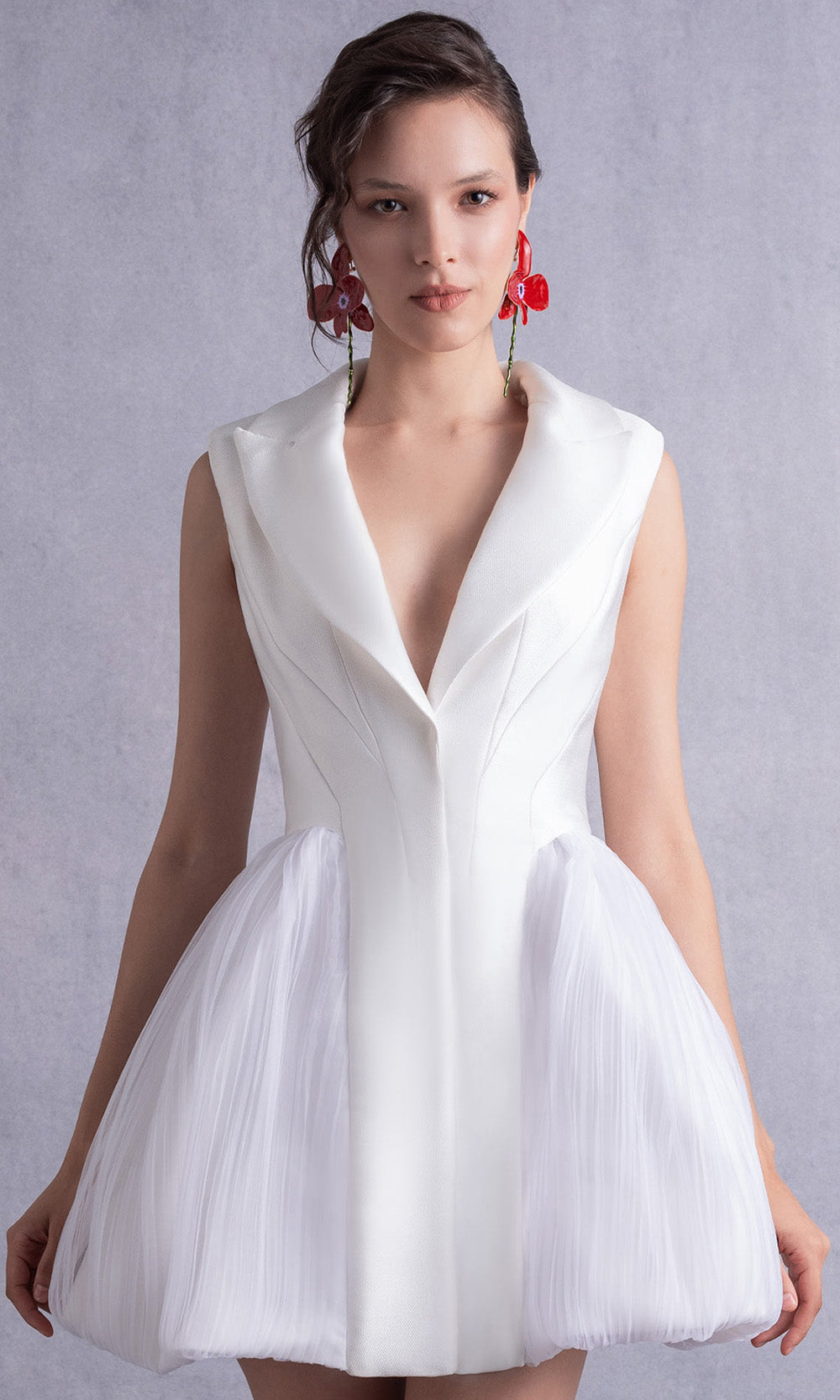 MNM COUTURE GOS2525 - Pleated Side A-Line Sleeveless Dress Prom Dresses in Off White