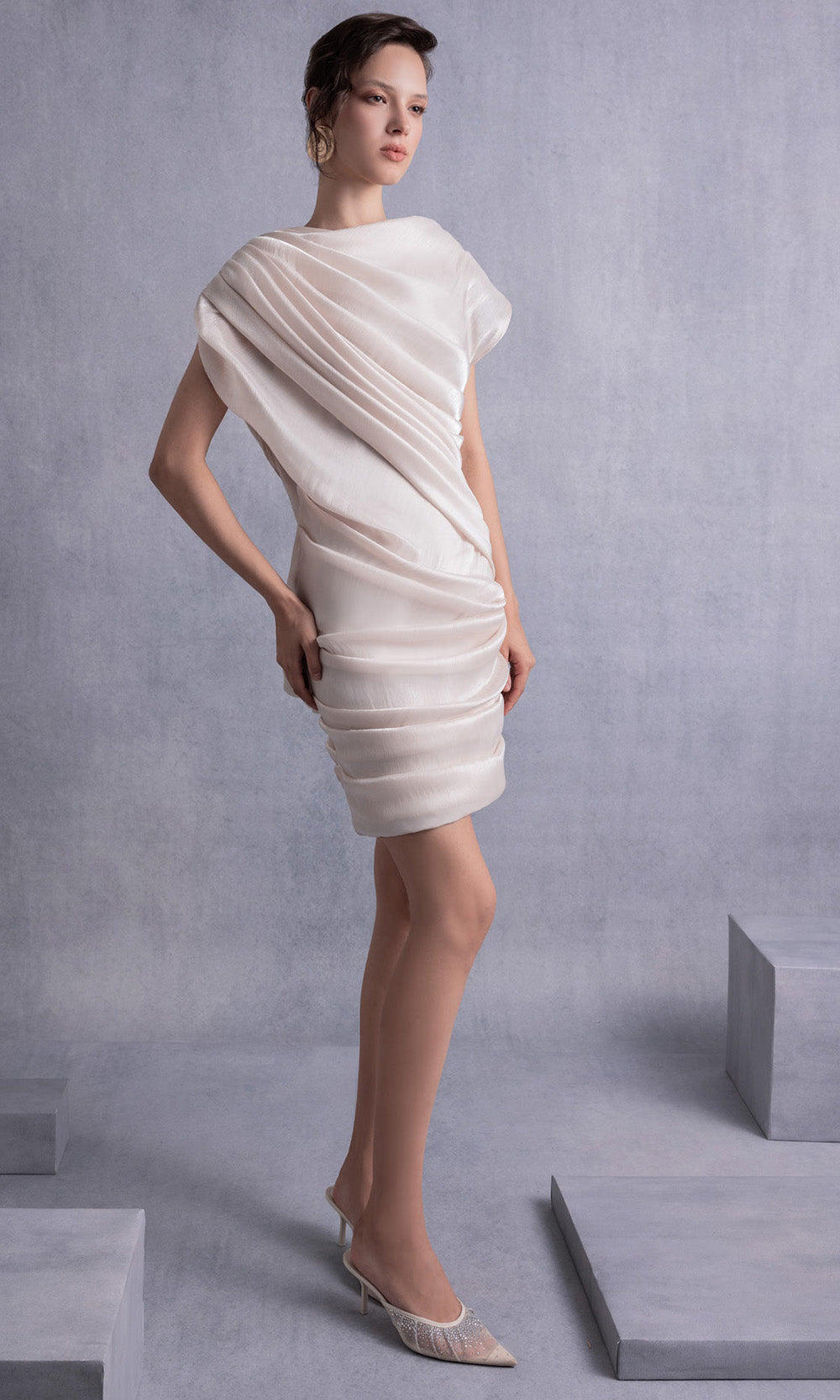 MNM COUTURE GOS2533 - Cowl Back Fitted Short Dress Prom Dresses Nude