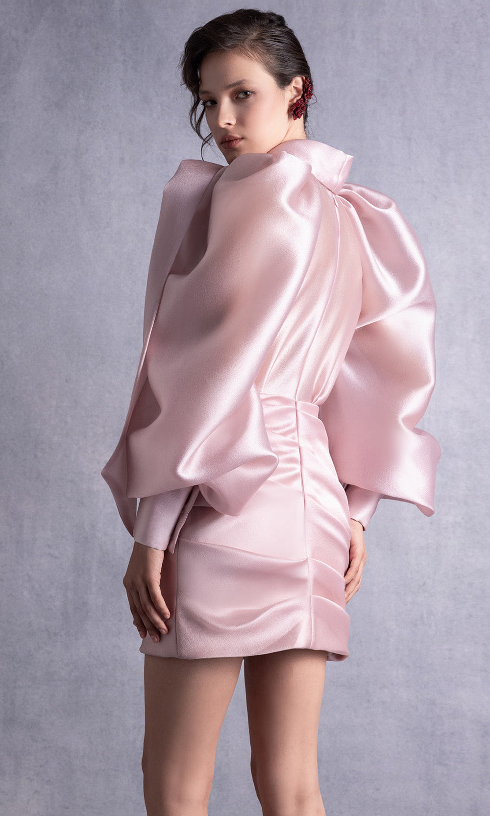 MNM COUTURE GOS2535 - High Neck Draped Sheath Dress Cocktail Dresses in Pink
