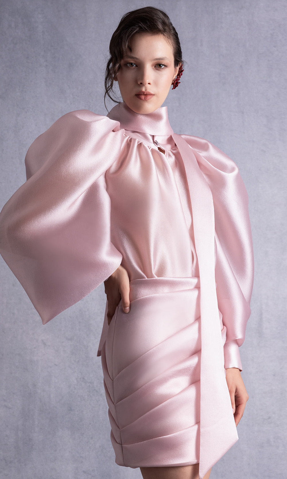MNM COUTURE GOS2535 - High Neck Draped Sheath Dress Cocktail Dresses in Pink