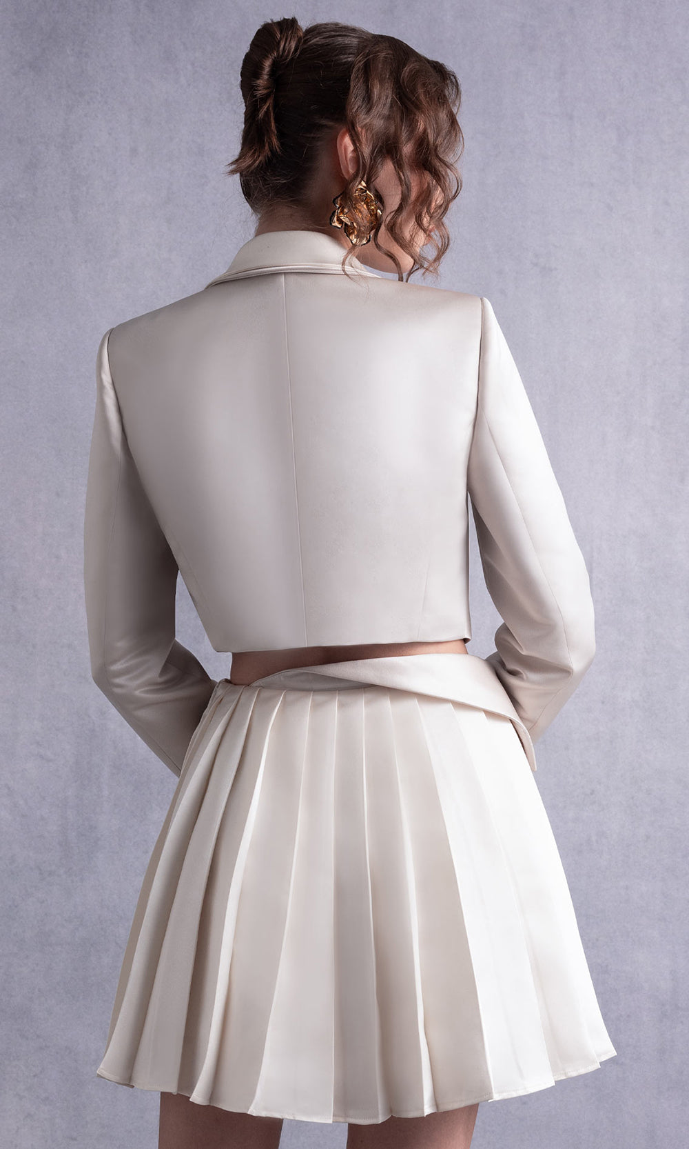MNM COUTURE GOS2539 - Cropped Blazer Short Pleated Dress Party Dresses Nude