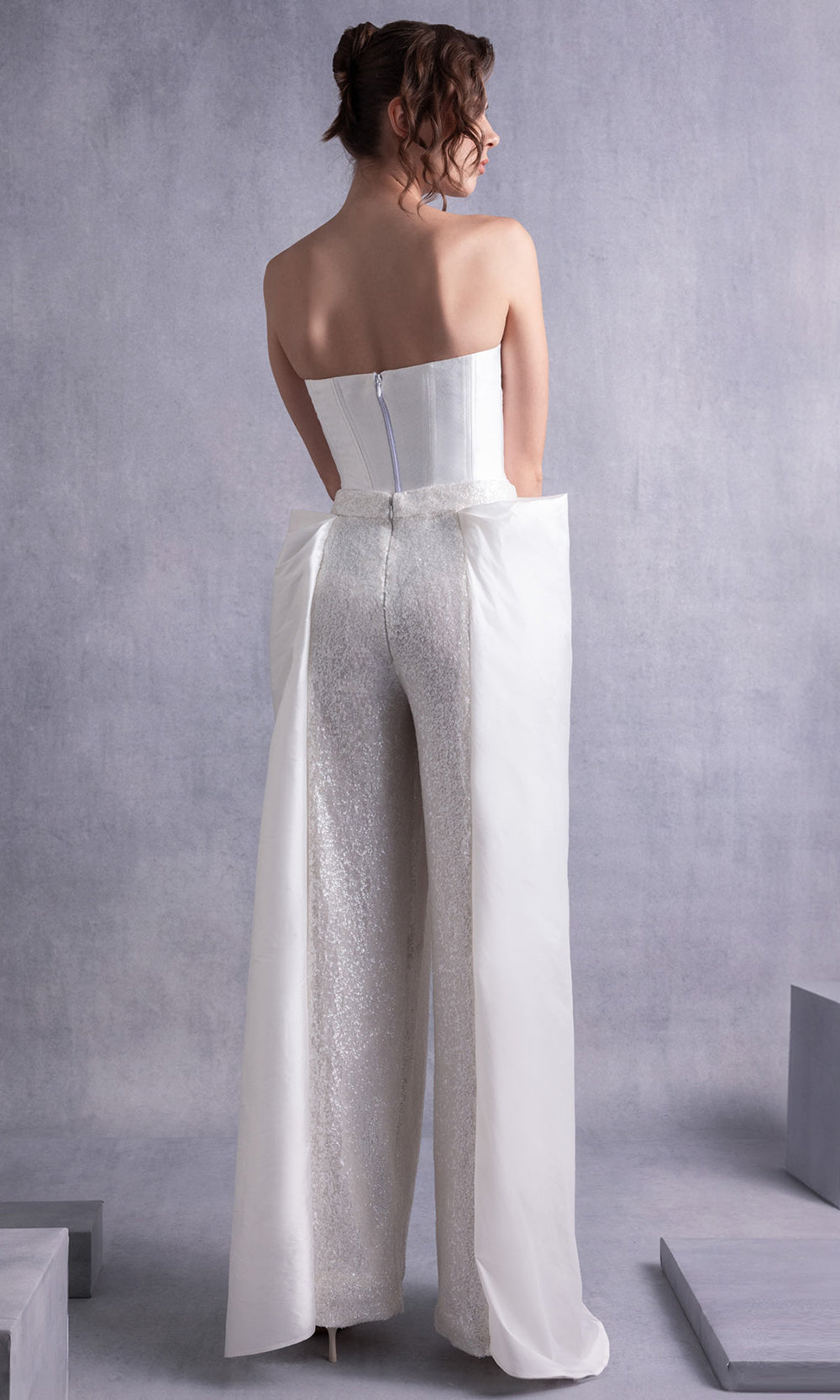 MNM COUTURE GOS2540 - Strapless Tailored Overlay Pantsuit Formal Pantsuits Off White
