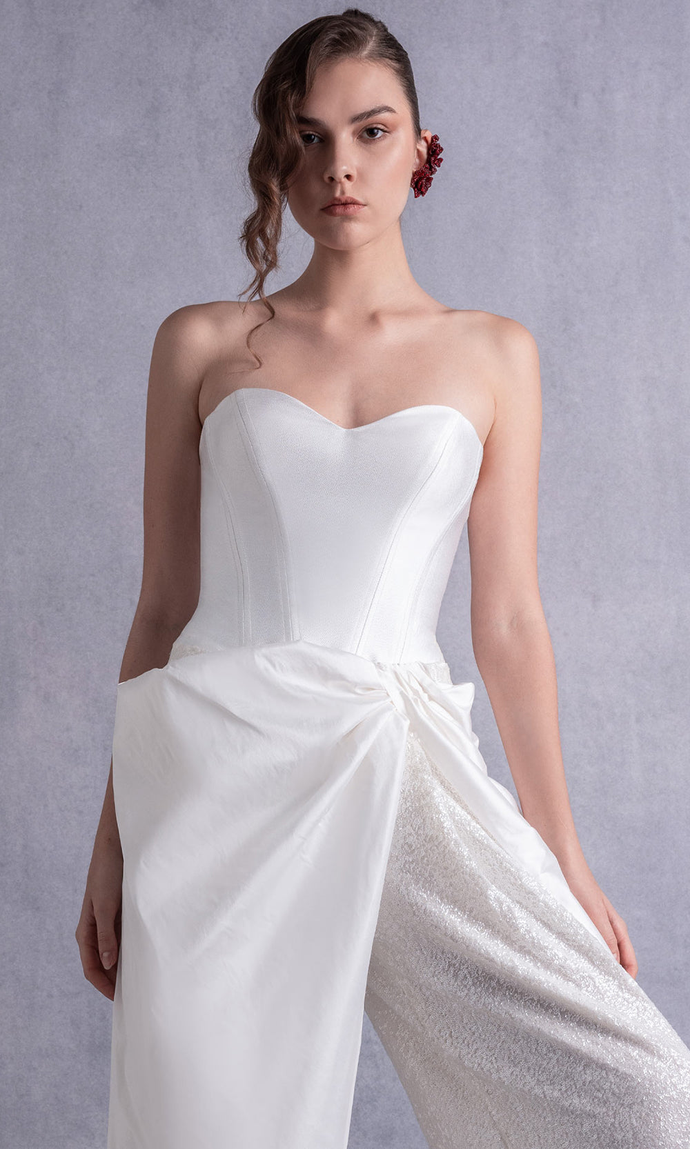 MNM COUTURE GOS2540 - Strapless Tailored Overlay Pantsuit Formal Pantsuits Off White