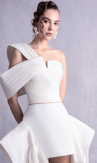 MNM Couture GOS2541 - Asymmetric Neck Sculptural Pleated Dress Homecoming Dresses