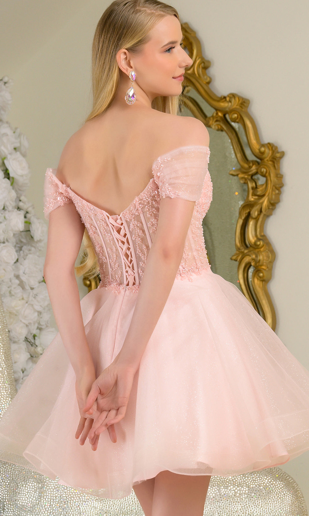 Elizabeth K GS3684 - Corset Lace-Up Back Cocktail Dress Homecoming Dresses in Pink
