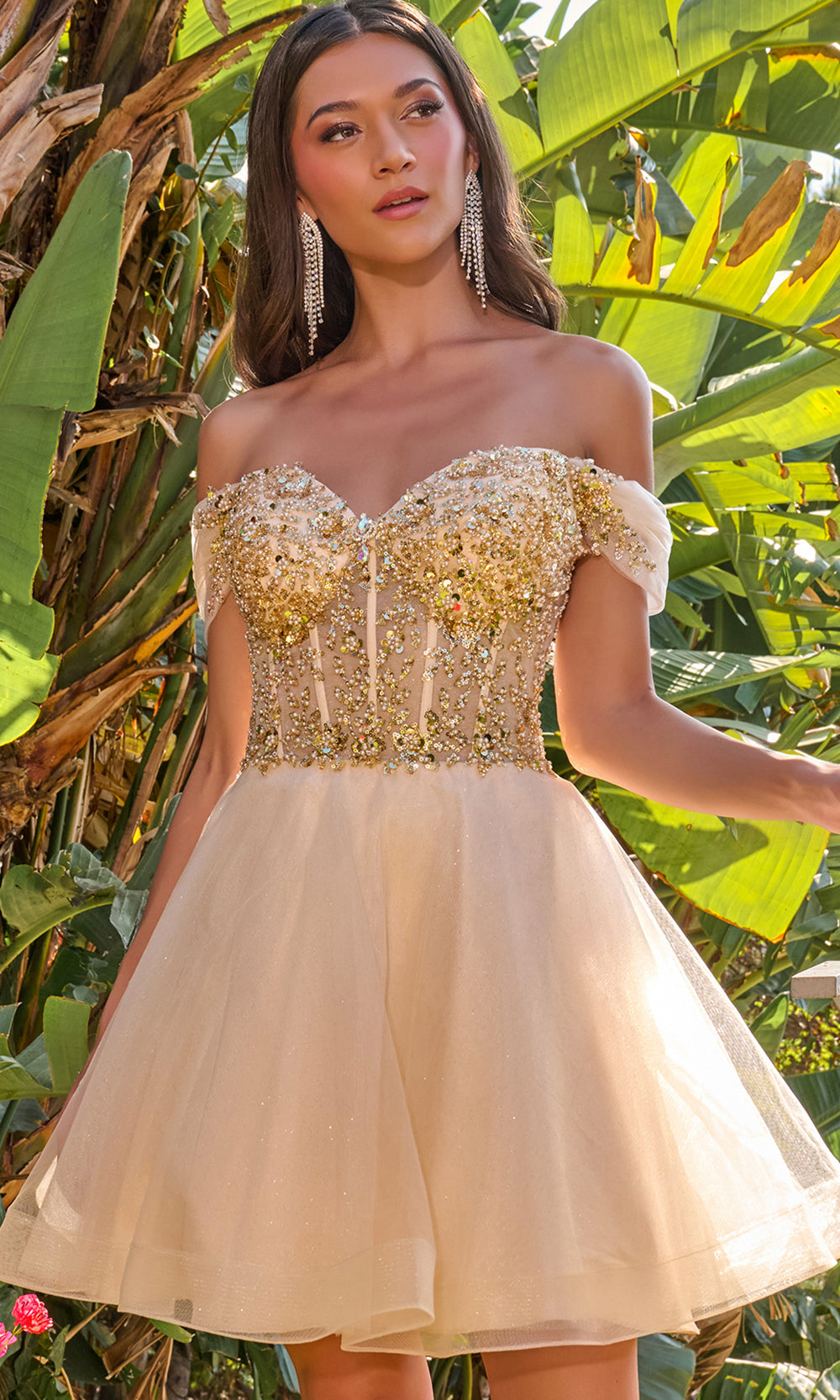 Elizabeth K GS3684 - Corset Lace-Up Back Cocktail Dress Homecoming Dresses in Neutral