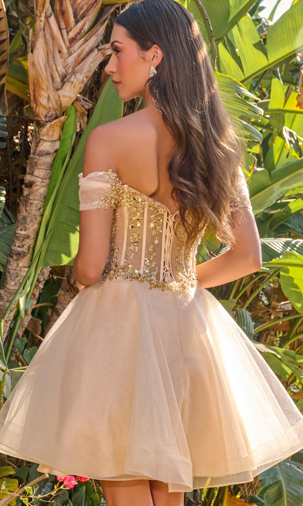 Elizabeth K GS3684 - Corset Lace-Up Back Cocktail Dress Homecoming Dresses in Neutral