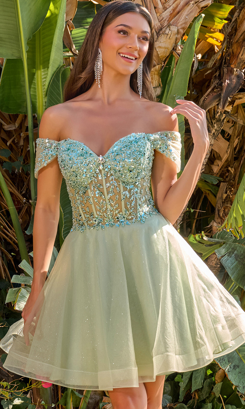 Elizabeth K GS3684 - Corset Lace-Up Back Cocktail Dress Homecoming Dresses in Green