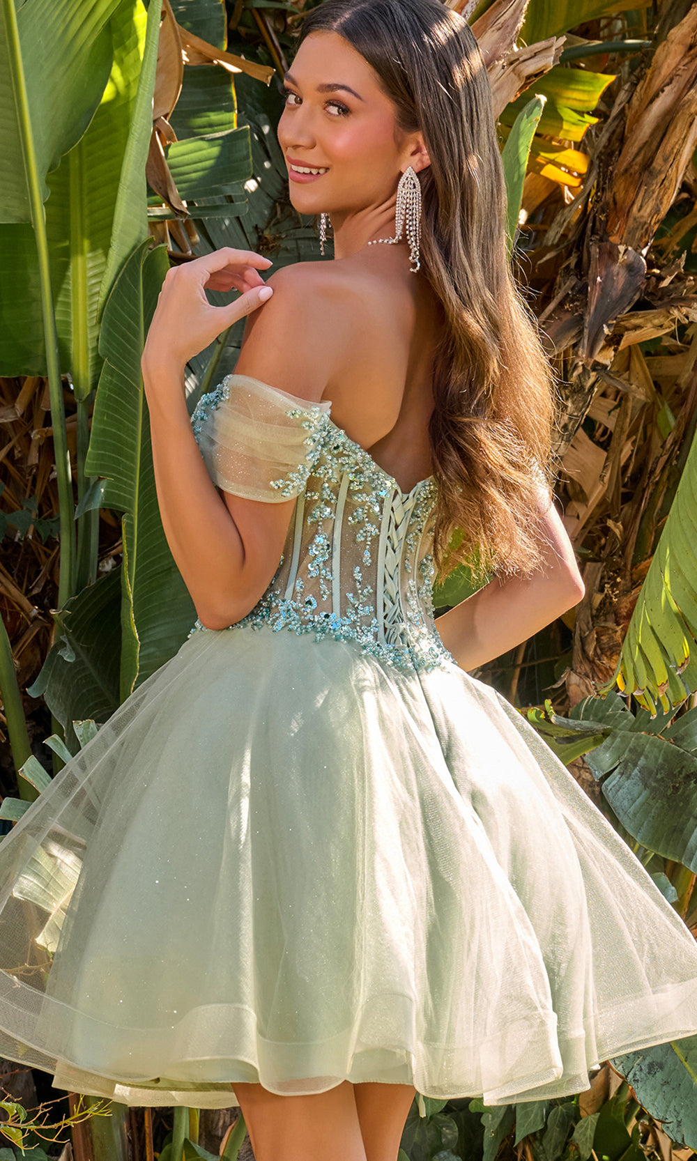 Elizabeth K GS3684 - Corset Lace-Up Back Cocktail Dress Homecoming Dresses in Green