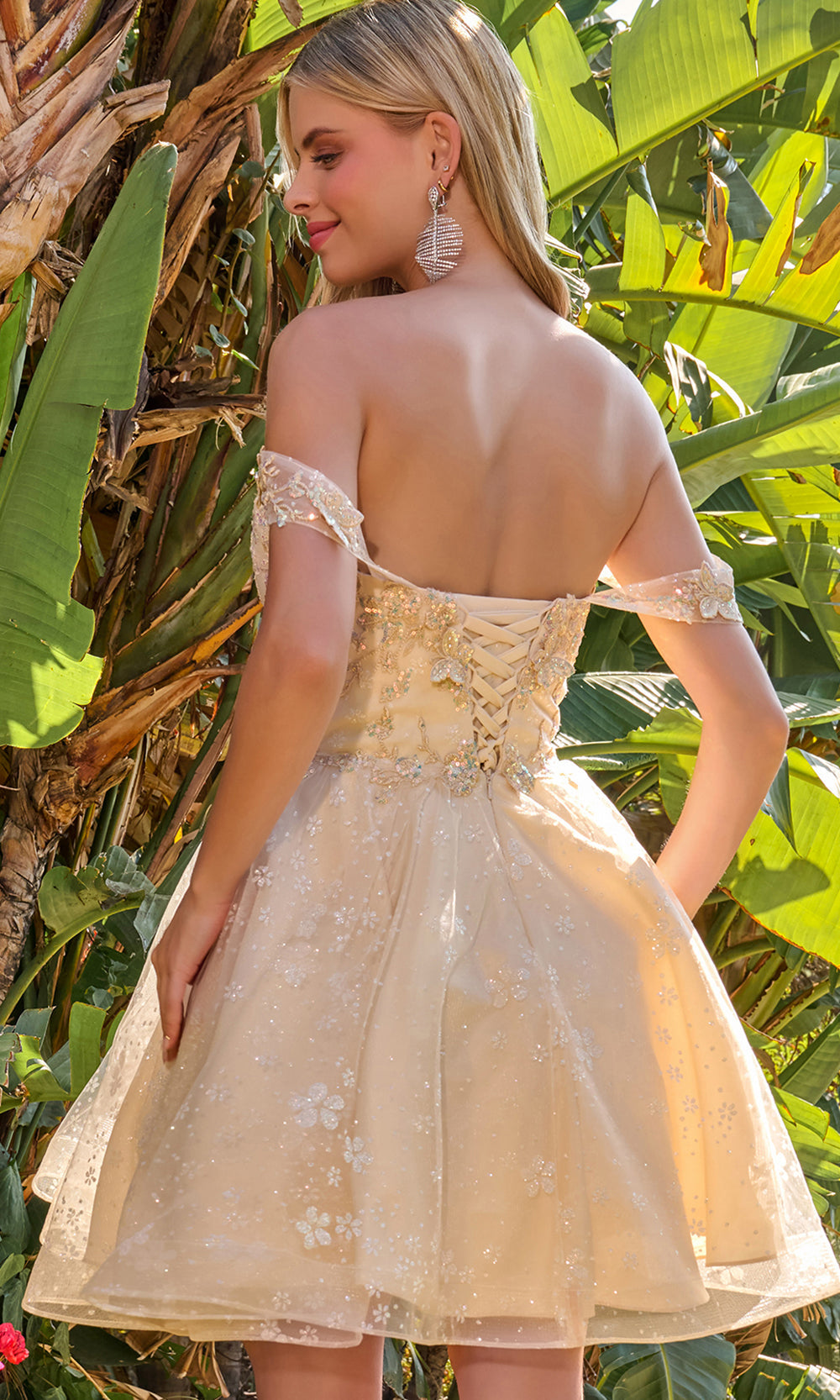 Elizabeth K GS3685 - Off Shoulder A-Line Mini Dress with Appliques Homecoming Dresses