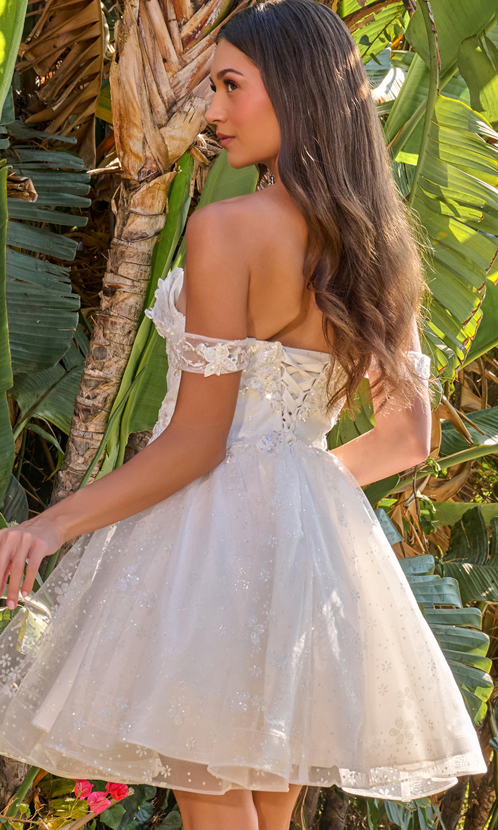 Elizabeth K GS3685 - Off Shoulder A-Line Mini Dress with Appliques Homecoming Dresses in White