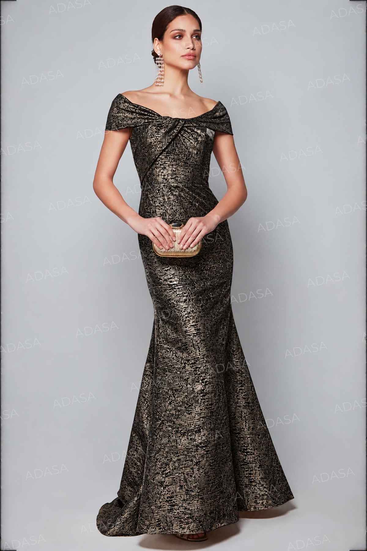 Alyce Paris 27613 - Jacquard Short Sleeve Twisted Gown