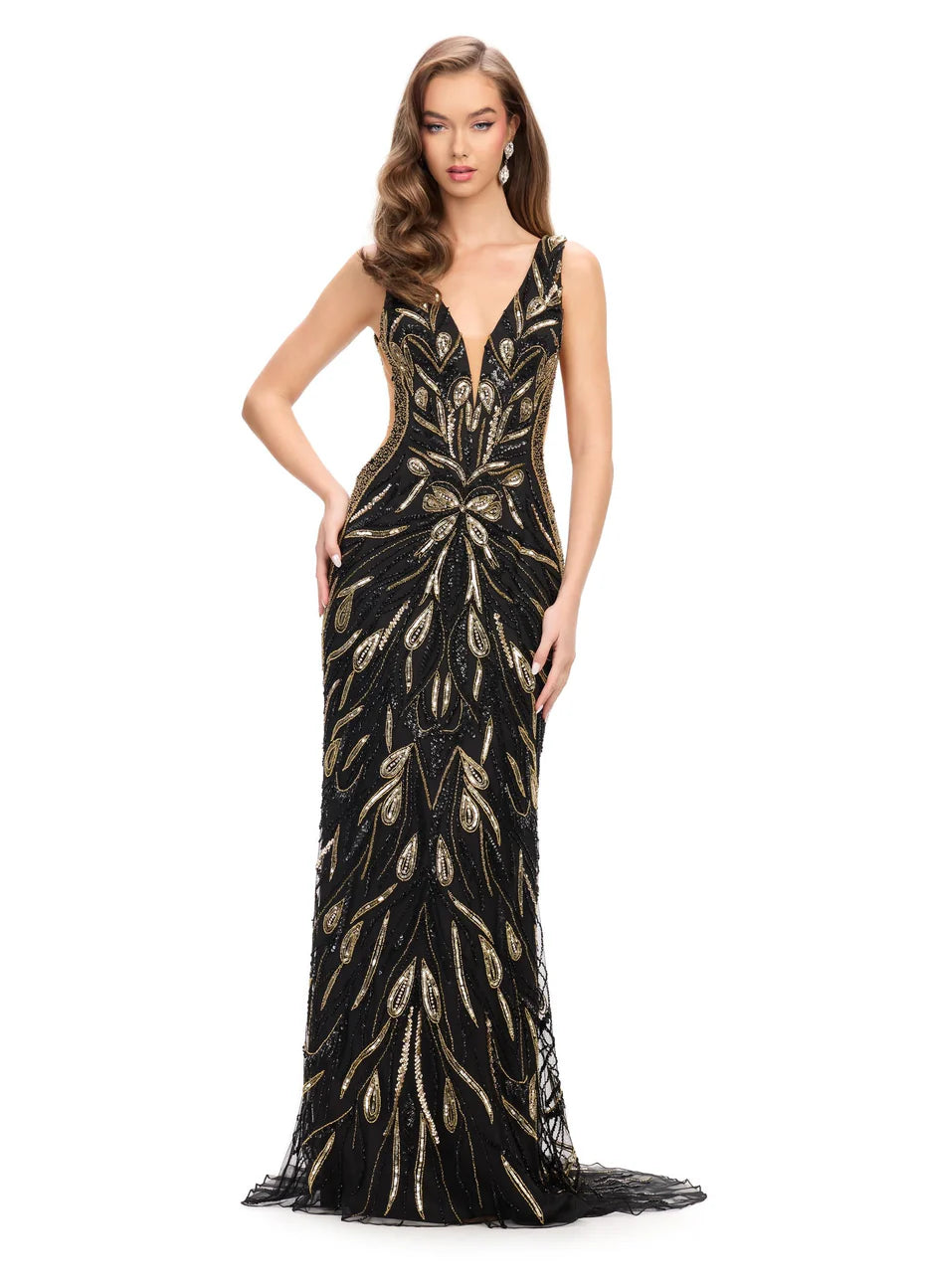 Ashley Lauren 11669 - Sequin Plunging Neck Gown