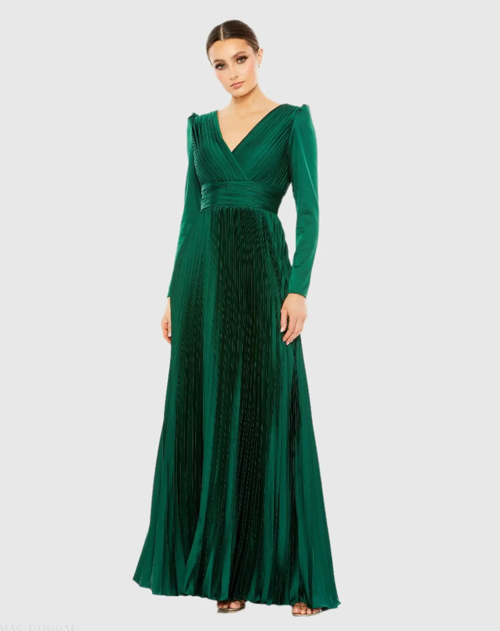 Ieena Duggal 26542I - Pleated Surplice V-Neck Evening Gown