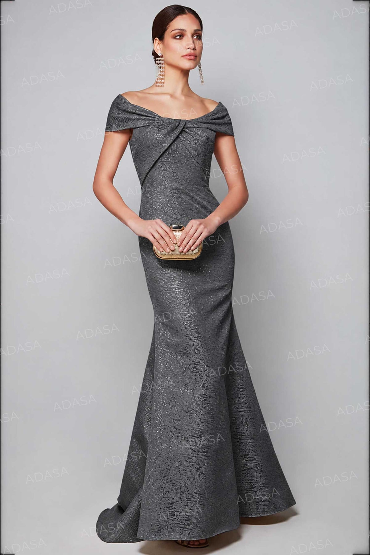 Alyce Paris 27613 - Jacquard Short Sleeve Twisted Gown