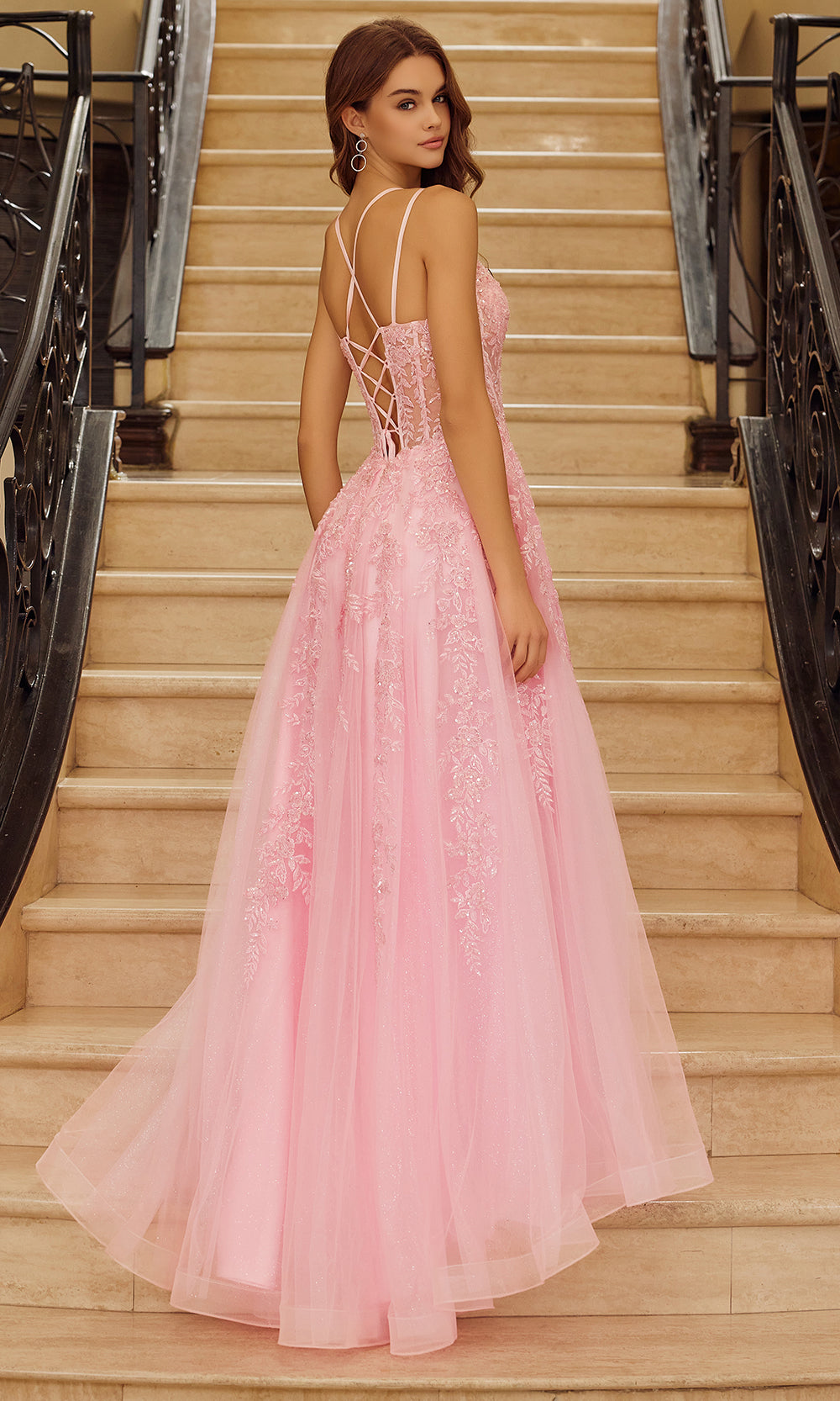 Nox Anabel H1882 - Beaded Bodice Tulle Gown with High Slit Prom Dresses