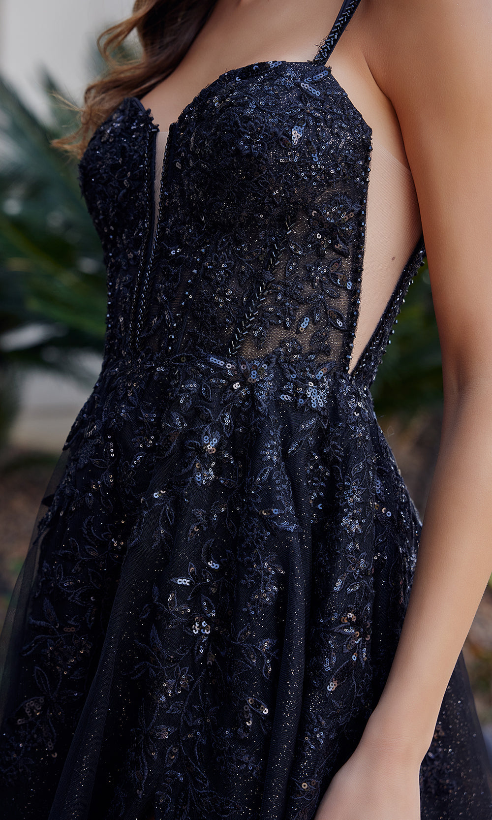 Nox Anabel H1885 - Beaded Bodice Tulle Gown with Lace Up Back Prom Dresses