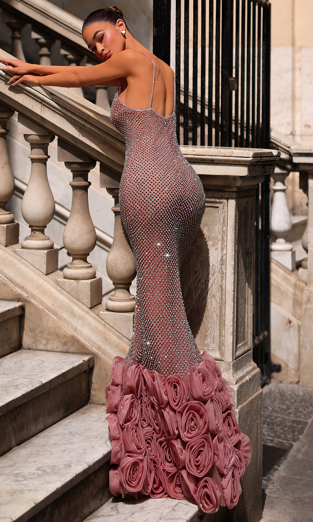 Chic and Holland HF110474 - Spaghetti Strap Floral Hem Mermaid Gown Prom Dresses