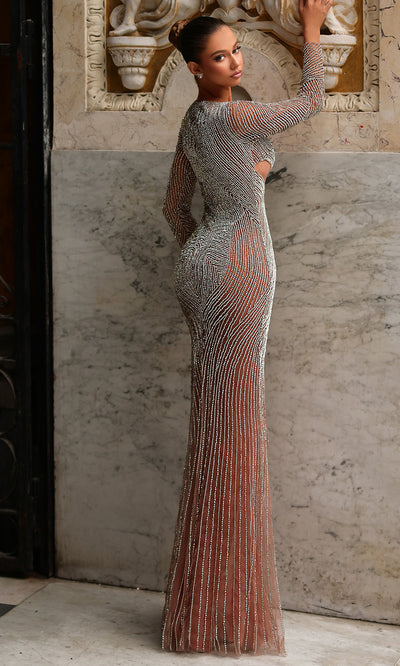 Chic and Holland HF110509 - Long Sleeve Allover Beaded Gown Prom Dresses