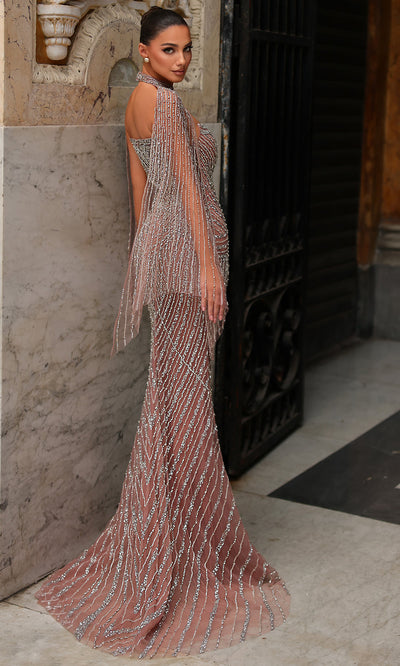 Chic and Holland HF110559 - Sheer Cape Sheath Evening Dress Formal Gowns