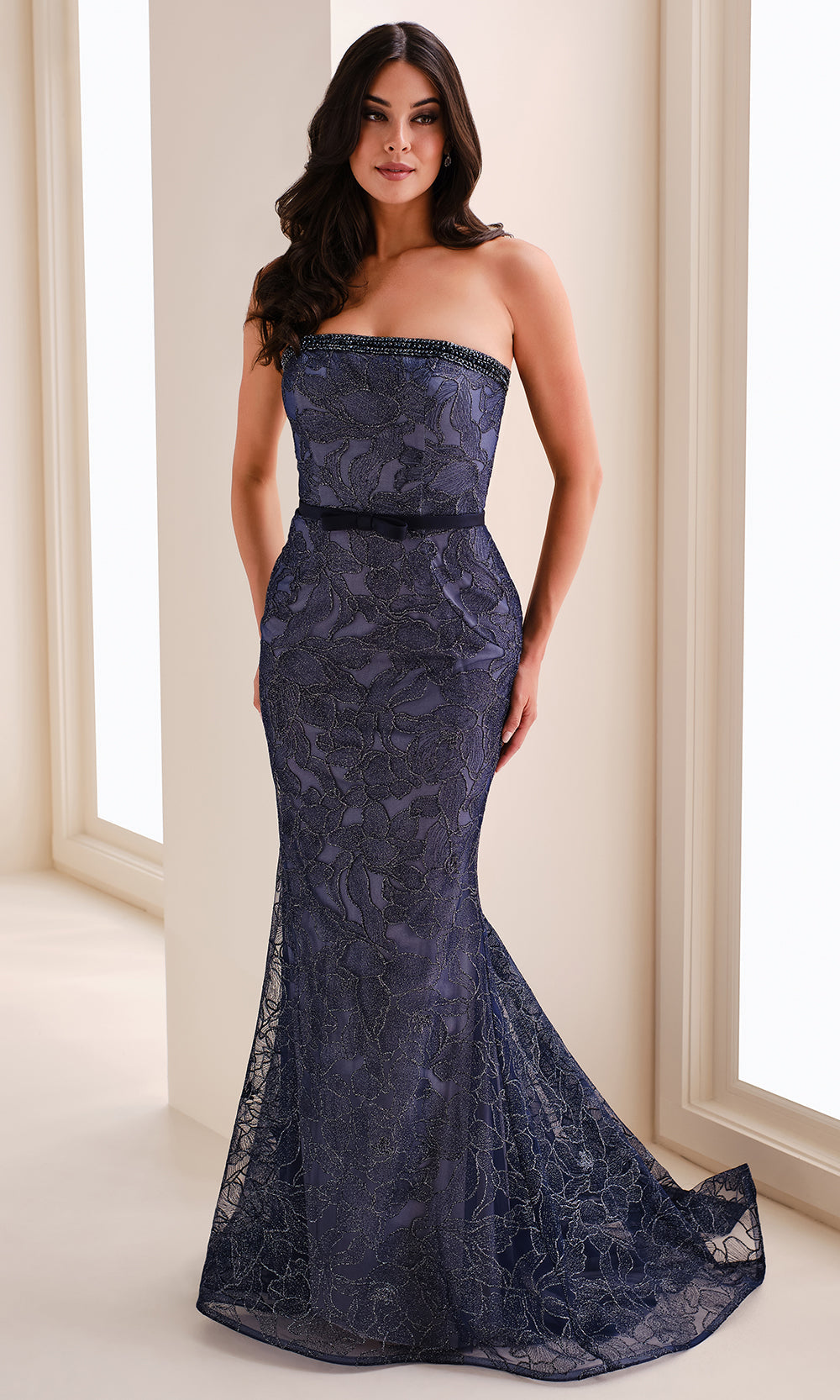 Ivonne D ID1203 - Beaded Trim Embroidered Formal Dress Prom Dresses