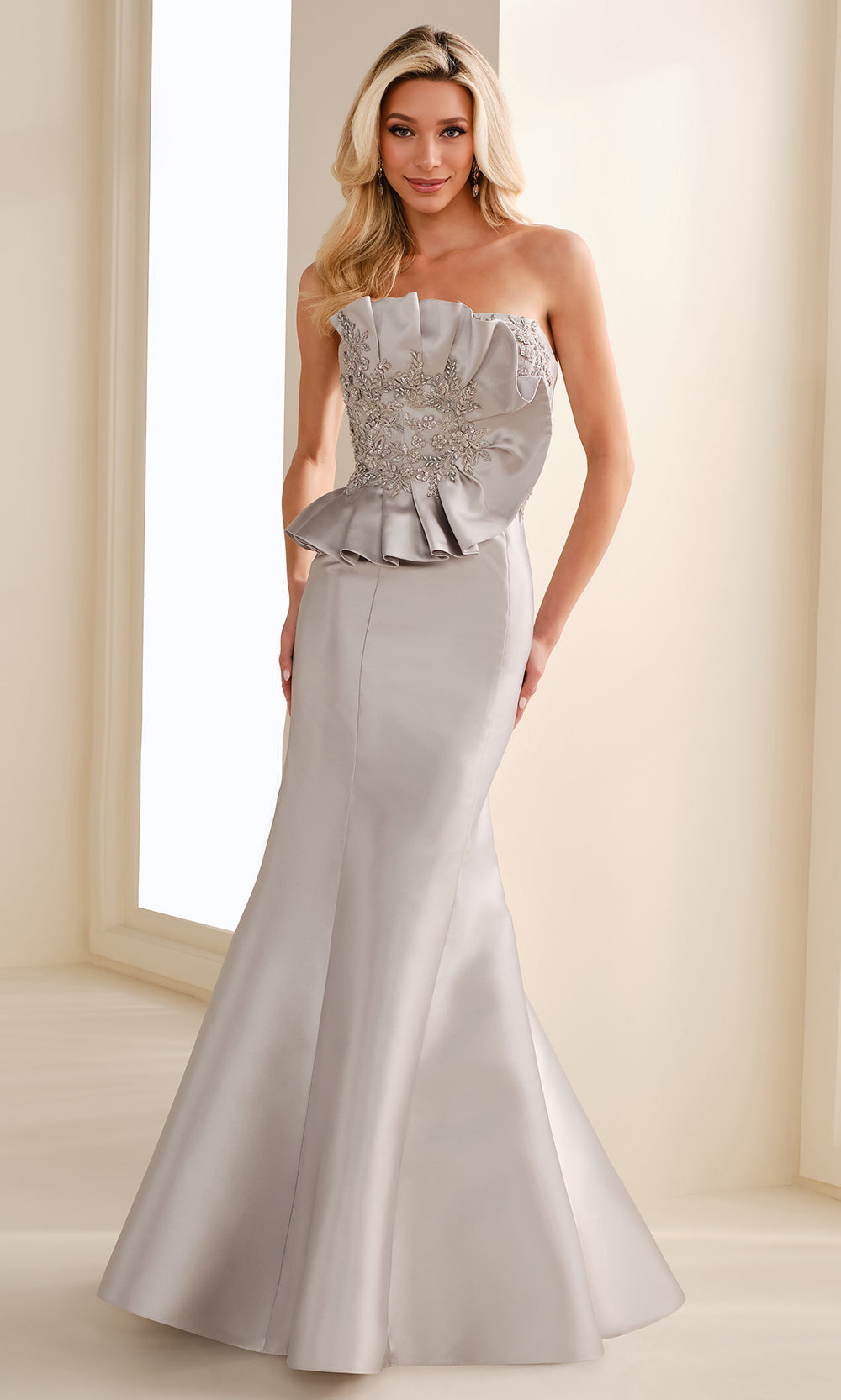 Ivonne D ID1401 - Straight Neck Beaded Applique Gown Formal Gowns