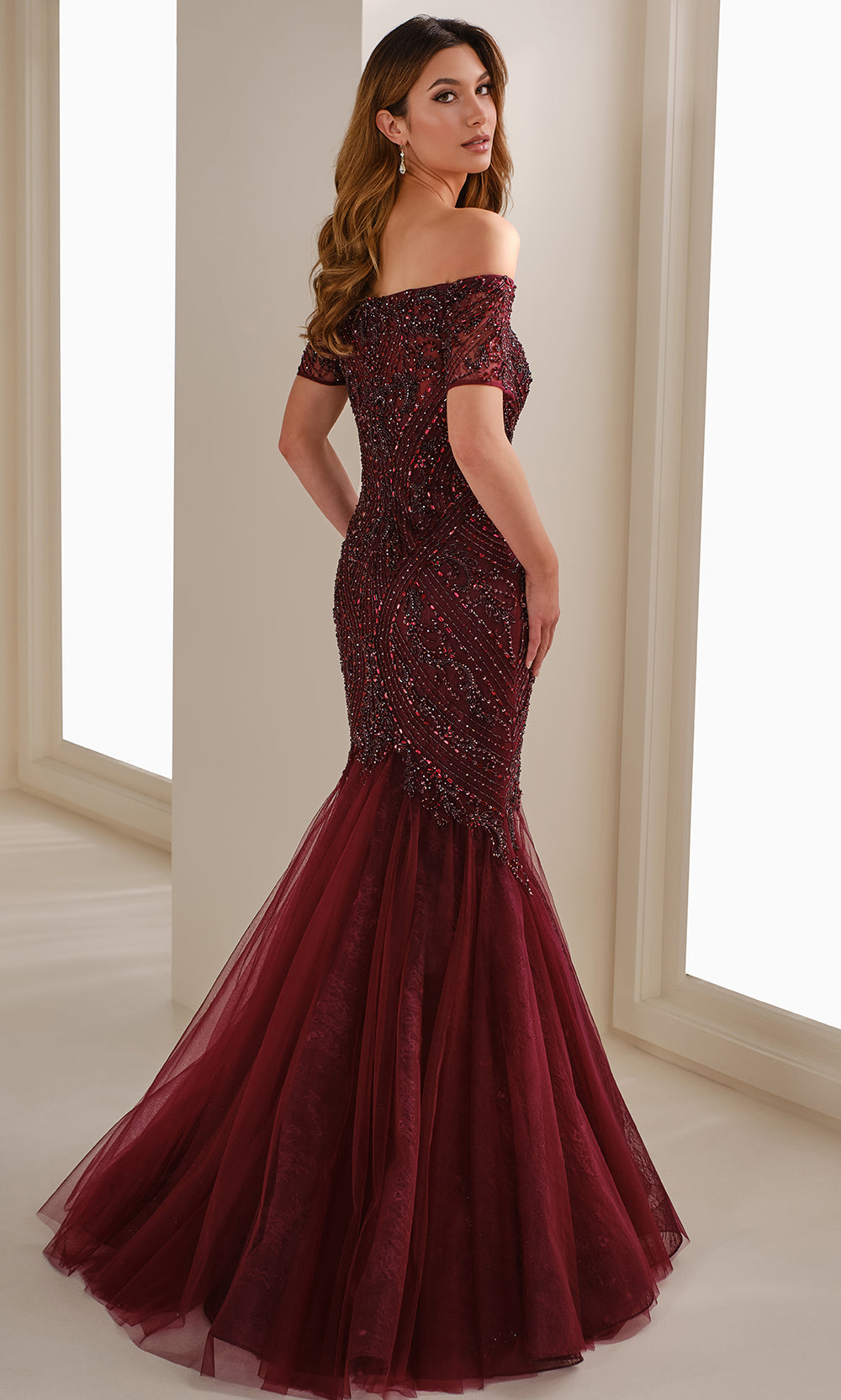 Ivonne D ID1402 - Short Sleeve Embellished Mermaid Gown Formal Gowns