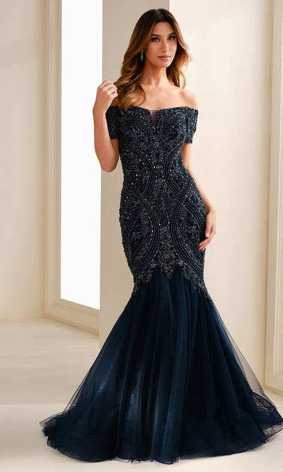Ivonne D ID1402 - Short Sleeve Embellished Mermaid Gown Formal Gowns