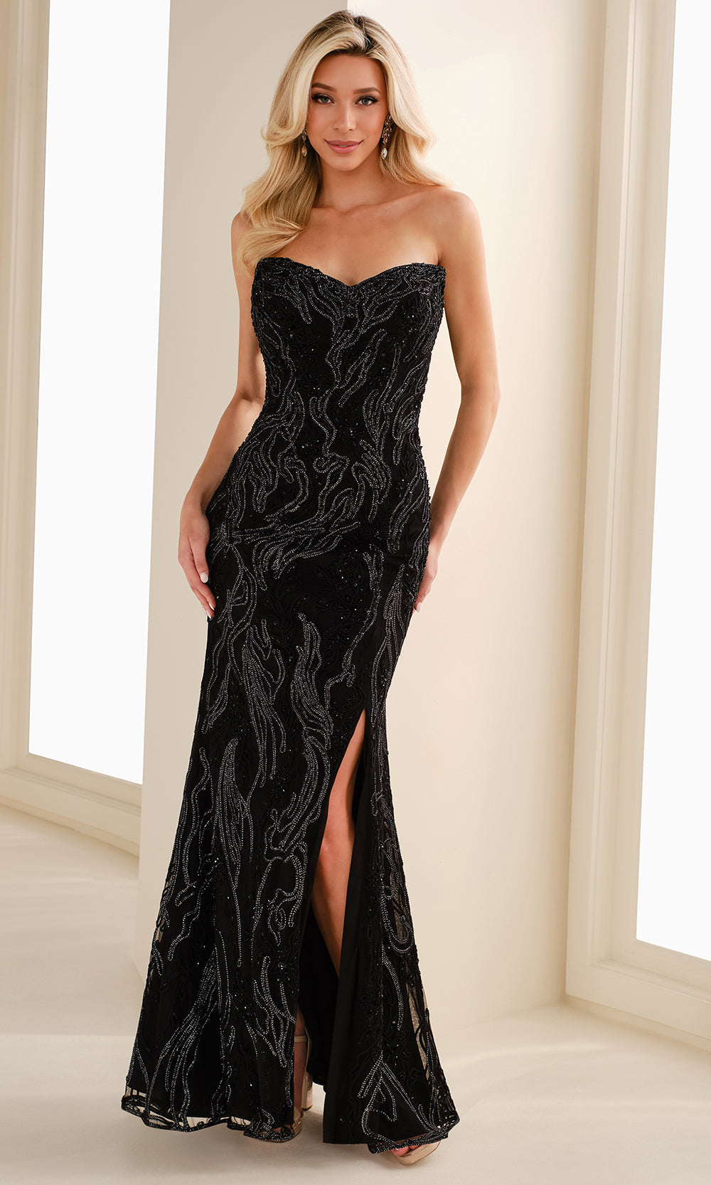 Ivonne D ID1404 - Strapless Soutache Sheath Gown Formal Gowns