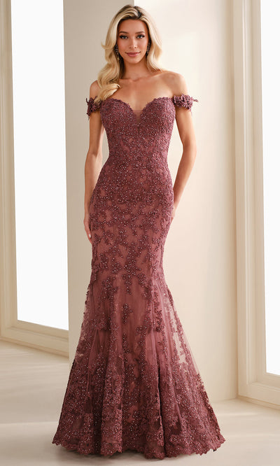 Ivonne D ID1407 - Off Shoulder Corded Lace Evening Gown Formal Gowns