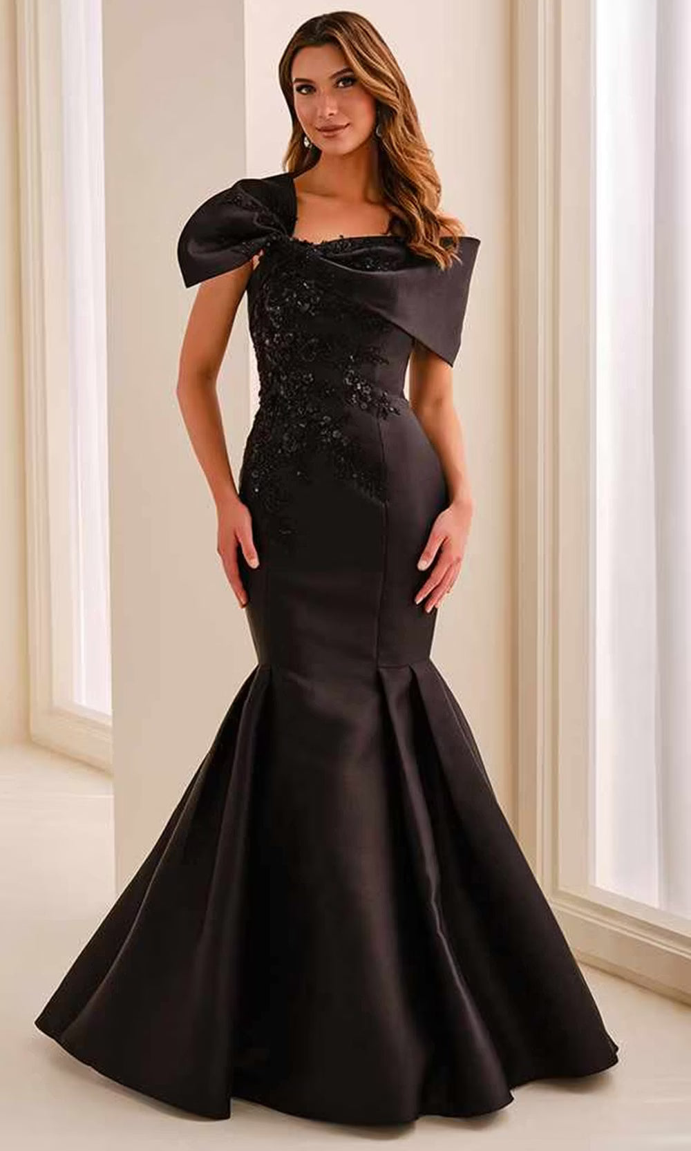 Ivonne D ID2202 - Off Shoulder Flared Evening Dress Mother of the Bride Dresses in Black  