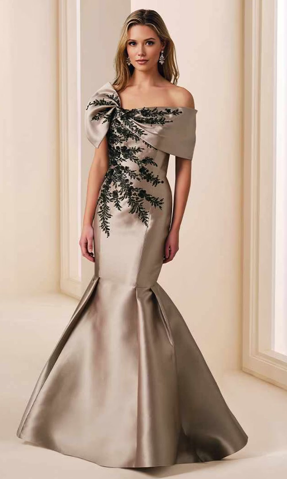Ivonne D ID2202 - Off Shoulder Flared Evening Dress Mother of the Bride Dresses in Gray and Black