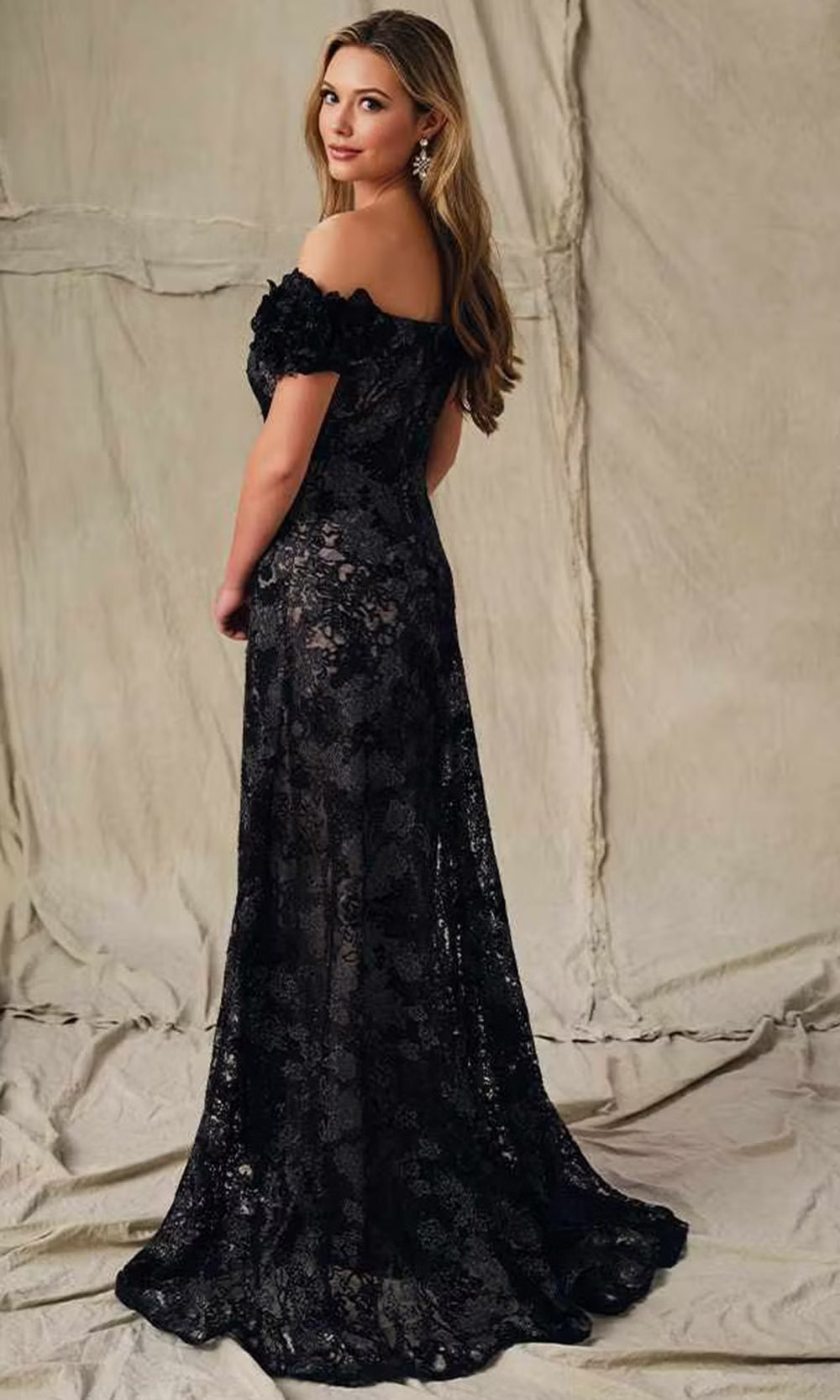 Ivonne D ID2205 - Sequin Lace Off Shoulder Evening Dress Prom Dresses in Black Taupe 
