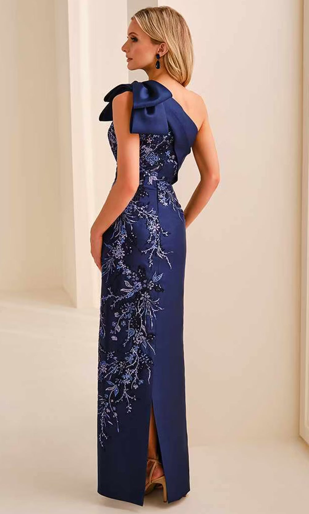Ivonne D ID2207 - Embroidered Asymmetric Neck Column Dress Prom Dresses in Blue  