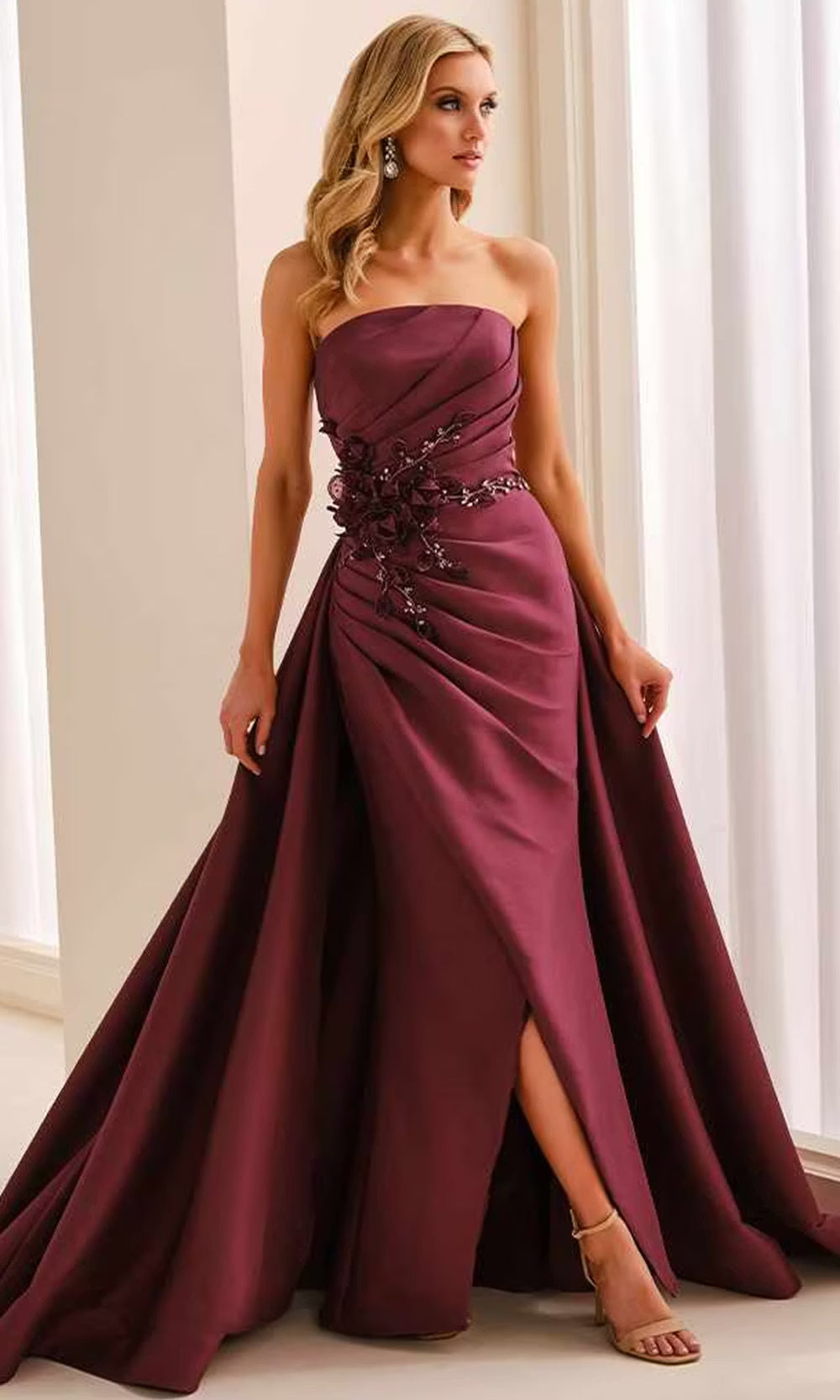 Ivonne D ID2210 - Strapless Pleated Mikado Dress with Overskirt Prom Dresses in Red  