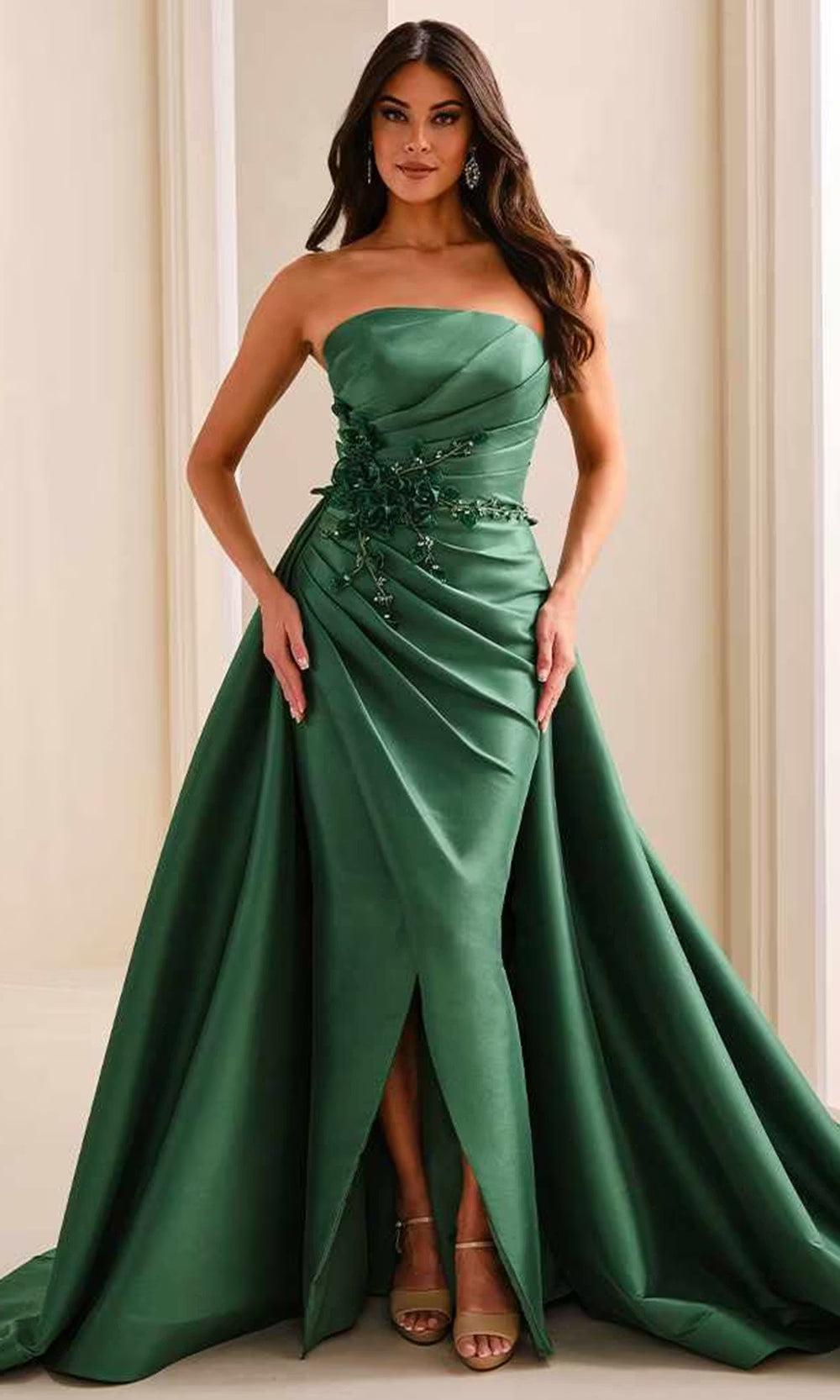 Ivonne D ID2210 - Strapless Pleated Mikado Dress with Overskirt Prom Dresses in Green  