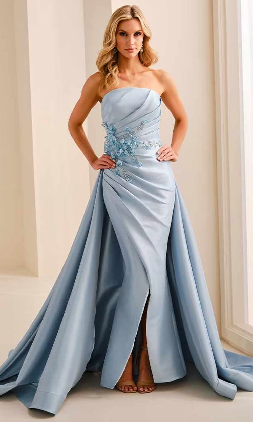 Ivonne D ID2210 - Strapless Pleated Mikado Dress with Overskirt Prom Dresses in Blue  