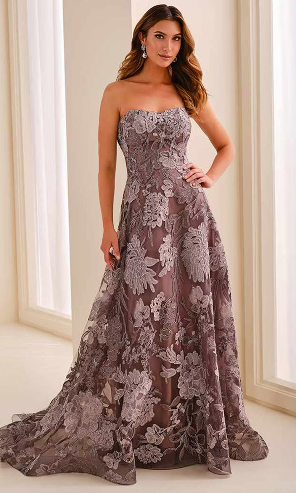 Ivonne D ID2211 - A-Line Strapless Evening Dress with Embroidery Prom Dresses in Purple  