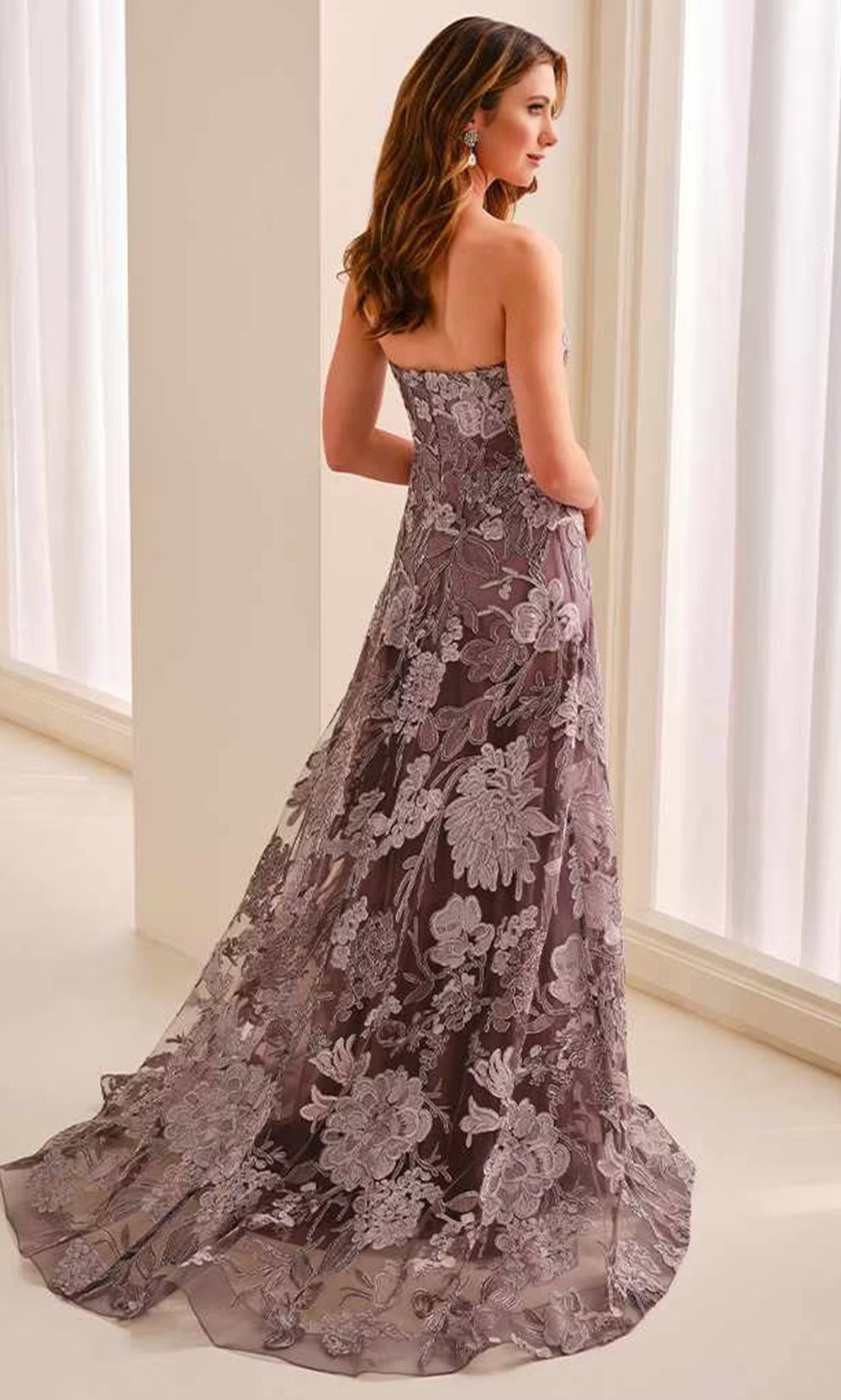 Ivonne D ID2211 - A-Line Strapless Evening Dress with Embroidery Prom Dresses in Purple  